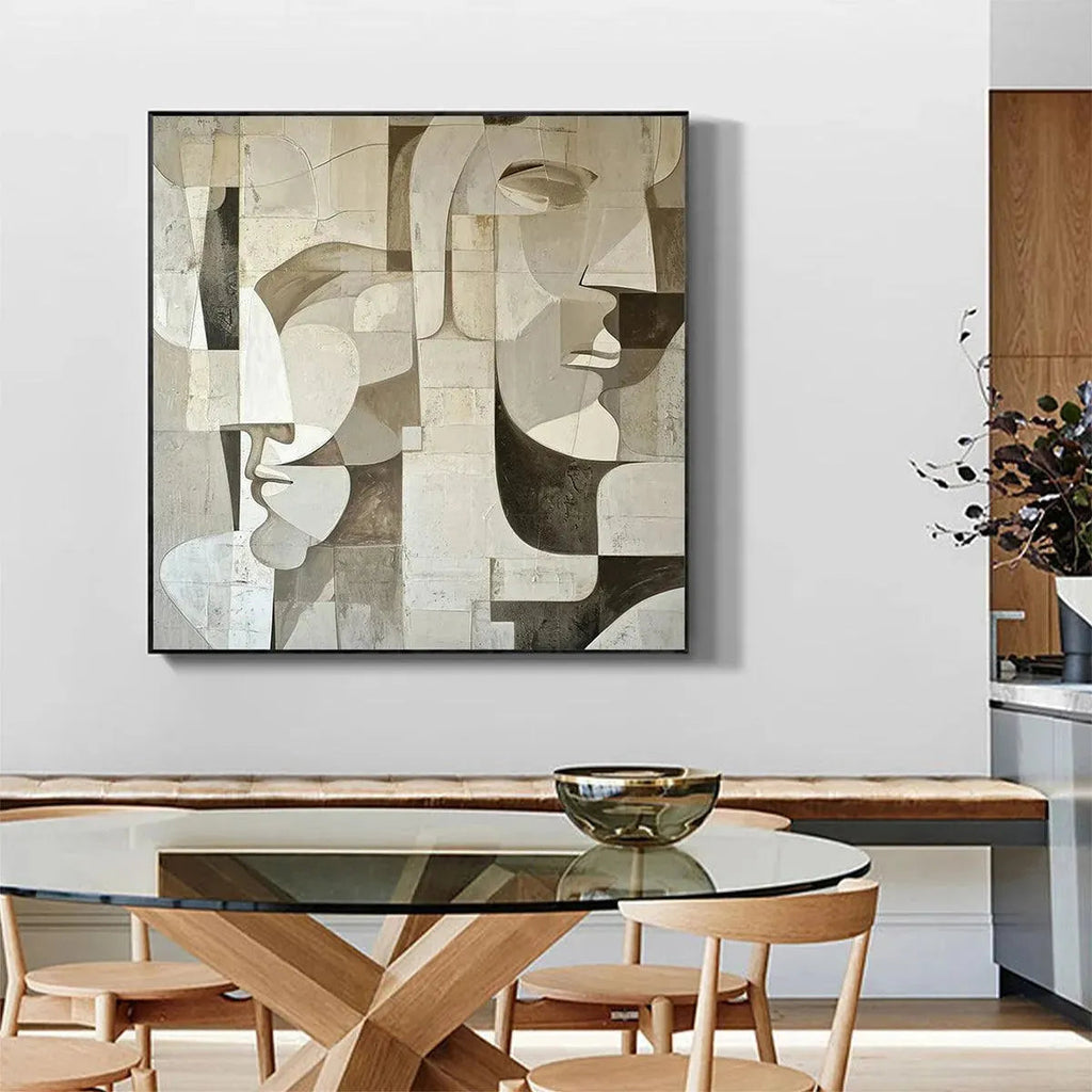 ABSTRACT FACES: Cubist Geometric Neutral Tones Portrait Canvas