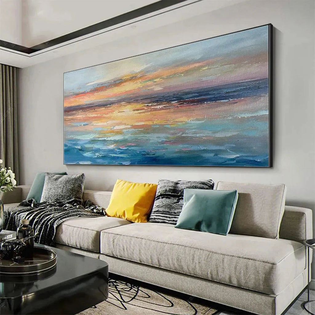 SERENE SUNSET: Textured Warm Hues Sea Calm Evening Canvas