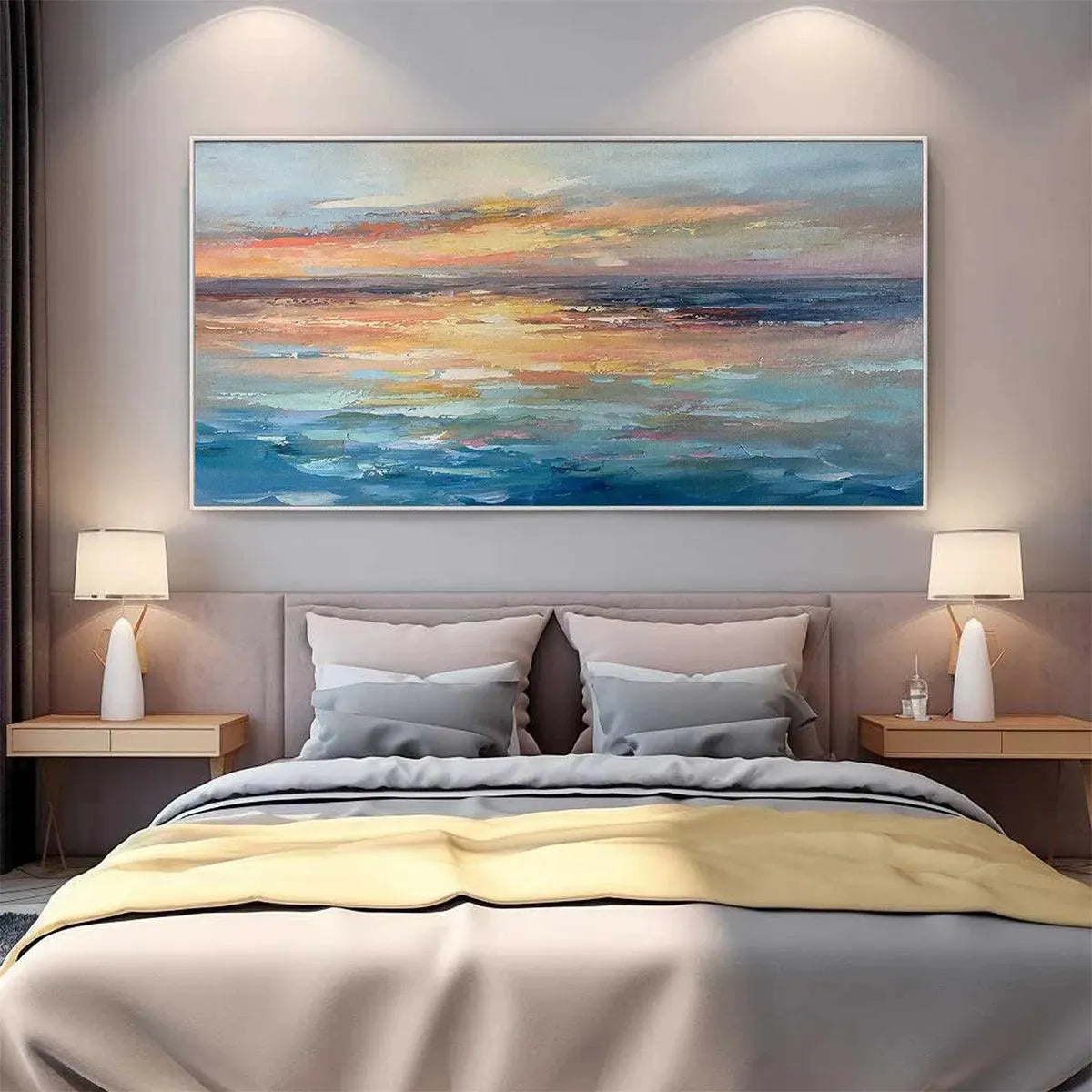 SERENE SUNSET: Textured Warm Hues Sea Calm Evening Canvas