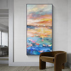 SAILING AT SUNSET: Textured Sailboats Gliding Tranquil Sea Vibrant Canvas