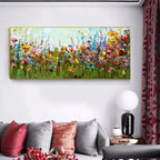 WILD BLOOM MEADOW: Panoramic Impasto Wildflower Field Nature Canvas