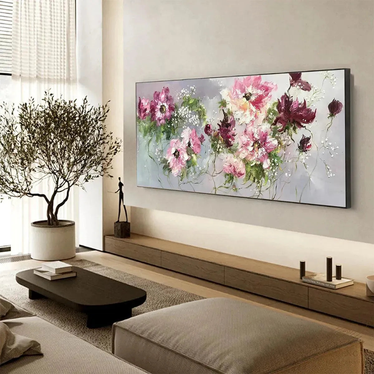 WILD ROSE WHISPERS: Impressionistic Romantic Pinks Burgundy Wild Roses Canvas