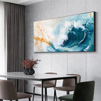 AQUAMARINE CREST: Panoramic Blue Teal Abstract Ocean Wave Canvas