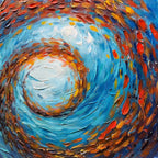 OCEANIC VORTEX: Vertical Impasto School Of Fish Swirling Underwater Canvas