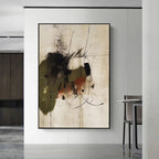 UNTITLED ABSTRACT minimalist art by Liam O'Connell, earthy tones, vertical black framed wall art for serene spaces.