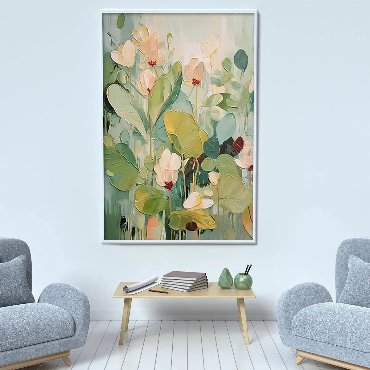 LUSH GARDEN: Textured Greens And Whites Tranquil Beauty Canvas