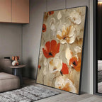 CRIMSON FIELDS: Red White Floral Oil Painting