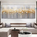 GOLDEN DRIZZLE: Textured Delicate Gold Drizzle Panoramic Canvas