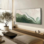 EMERALD FLOW: Flowing Green White Textured Panoramic Abstract Canvas