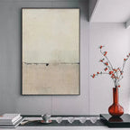 Minimalist Earthscape abstract painting by Javier Ramirez, vertical wall art, neutral tones, textured canvas, modern decor.