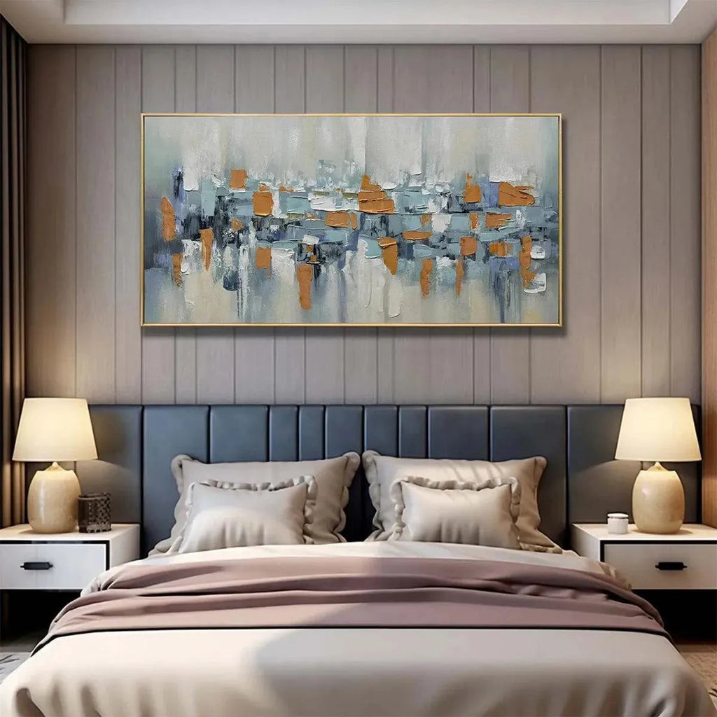 URBAN ABSTRACT: Textured Impasto Dynamic Cityscape Panoramic Canvas