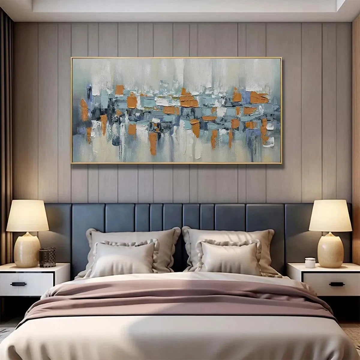 URBAN ABSTRACT: Textured Impasto Dynamic Cityscape Panoramic Canvas