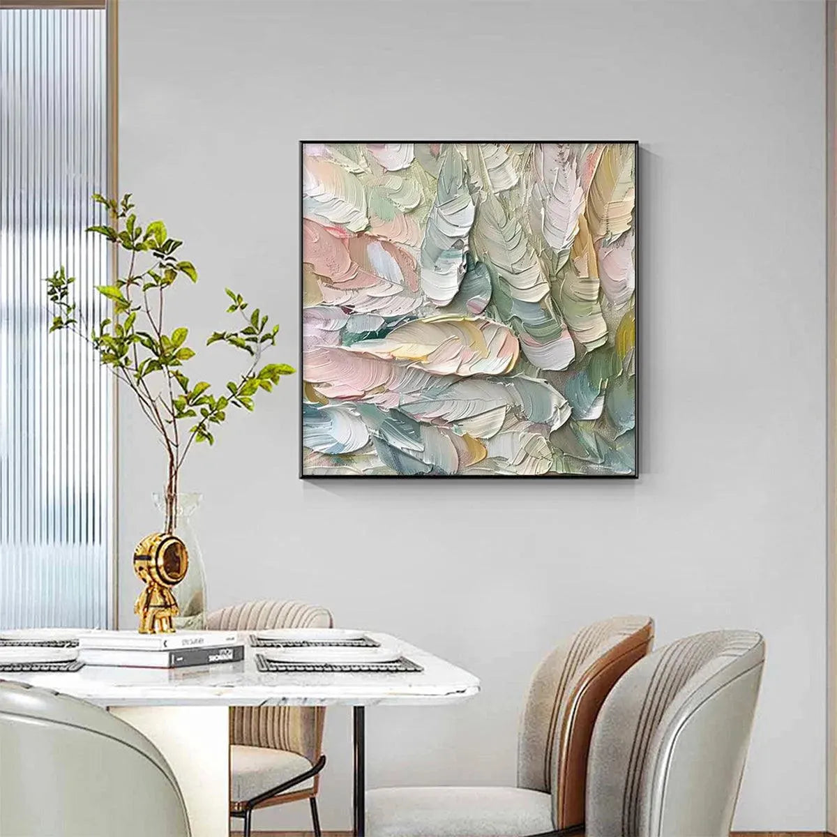 PASTEL FEATHERS: Textured Impasto Dreamy Soft Pastel Hues Canvas