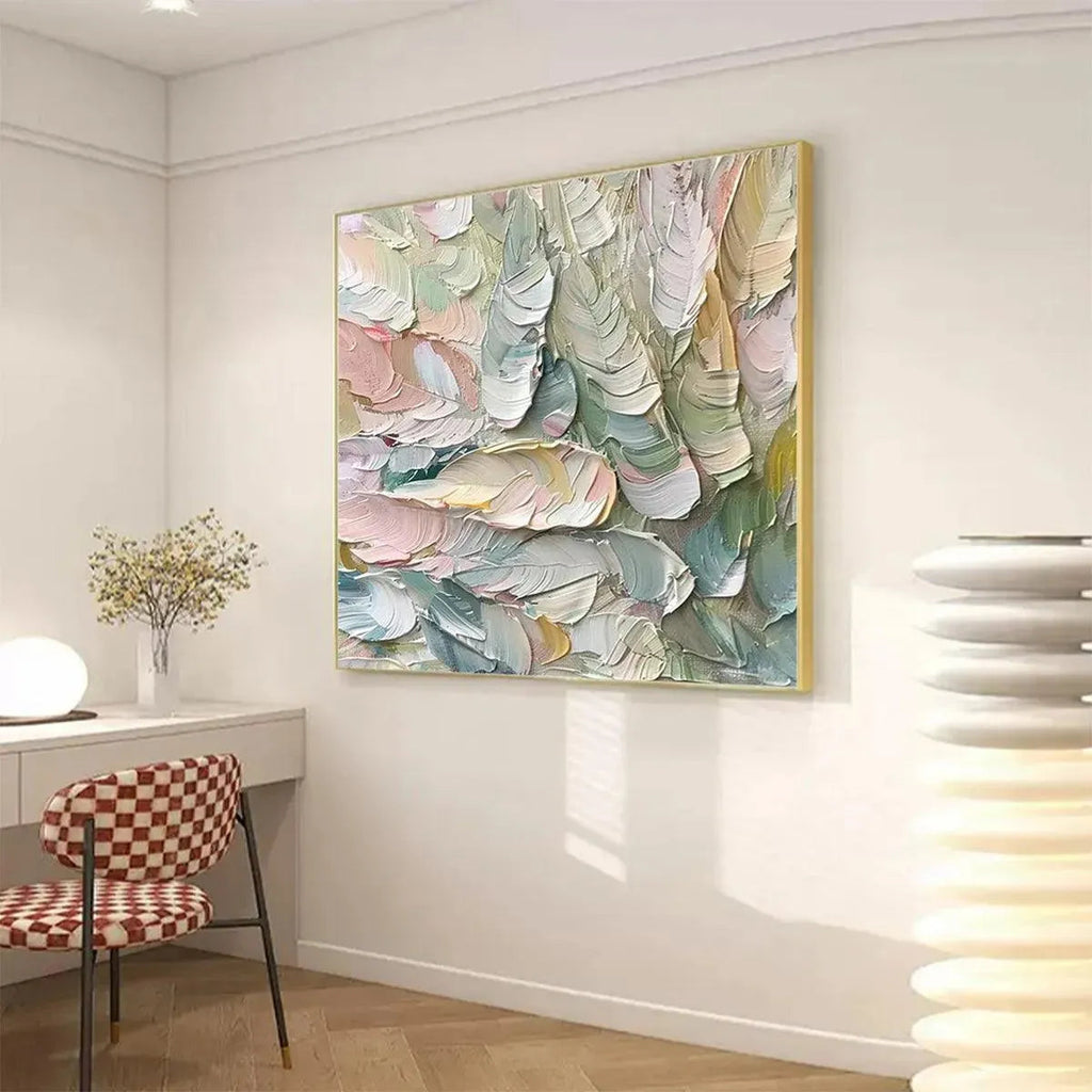 PASTEL FEATHERS: Textured Impasto Dreamy Soft Pastel Hues Canvas