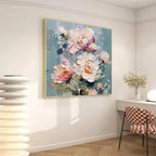 PASTEL PEONIES: Textured Impasto Soft Hues Peonies Full Bloom Canvas
