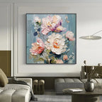PASTEL PEONIES: Textured Impasto Soft Hues Peonies Full Bloom Canvas