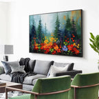WILD FLOWER MEADOW: Panoramic Colorful Impasto Flowers Forest Edge Canvas