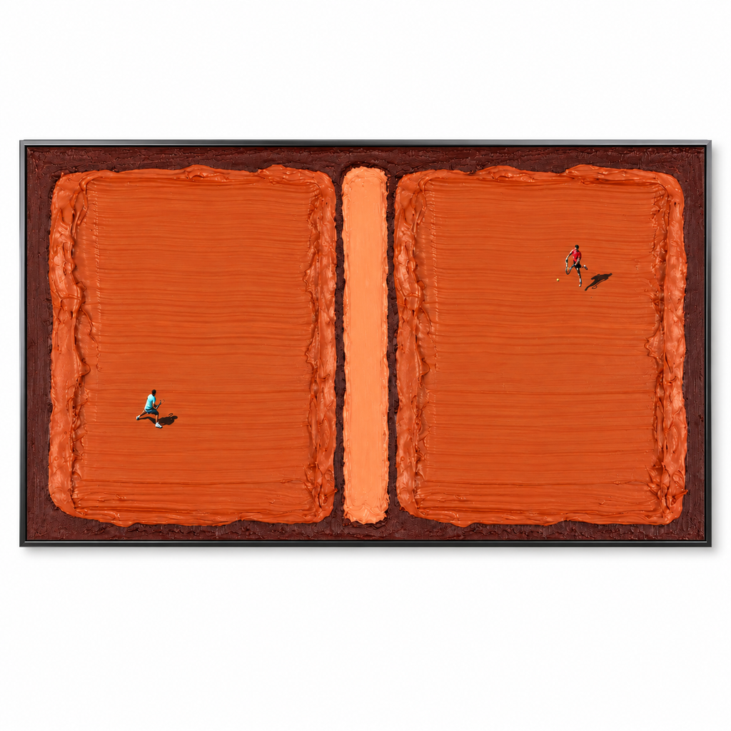 CLAY COURT: Texture Minimalist Tennis Match Oil Painting with Dynamic Energy