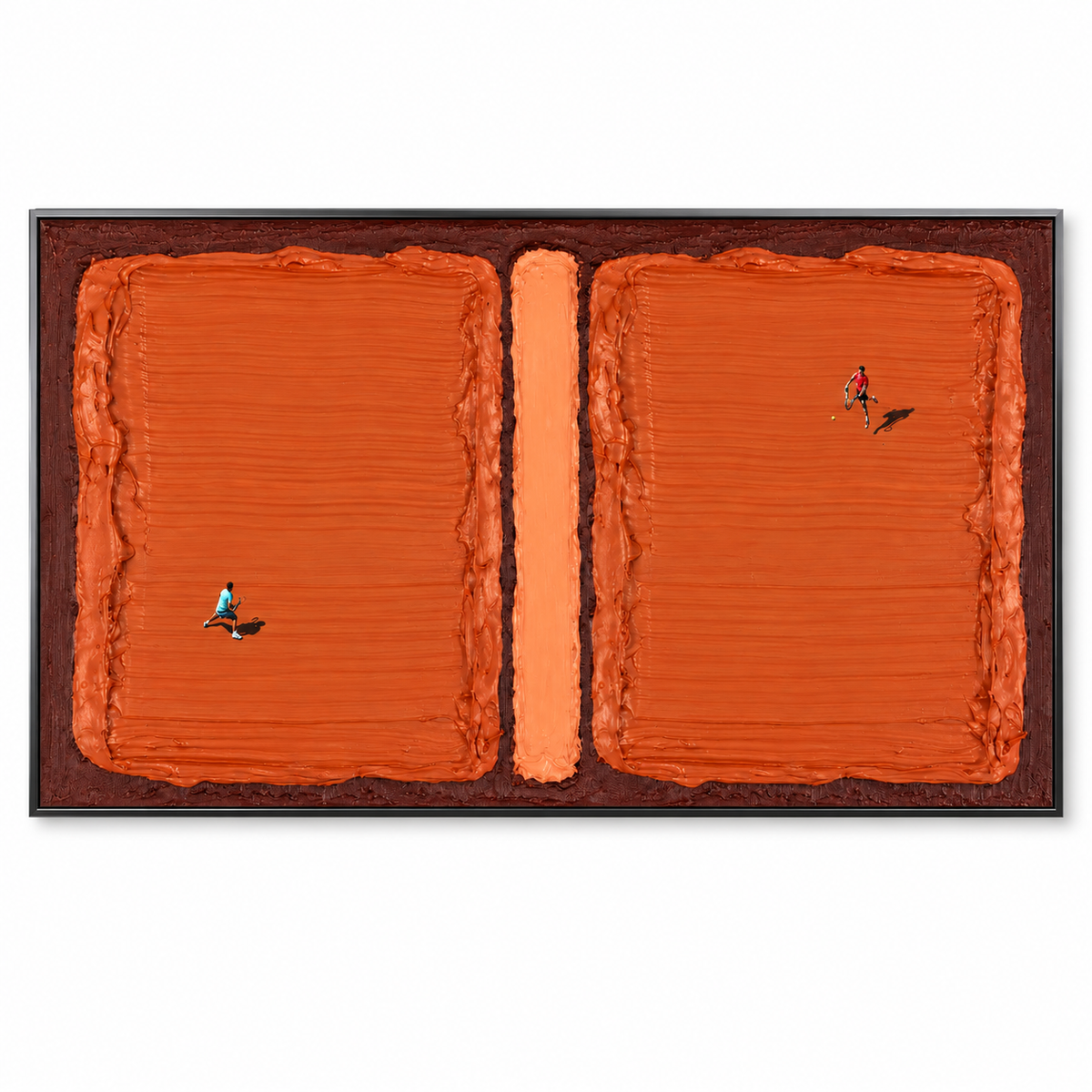 CLAY COURT: Texture Minimalist Tennis Match Oil Painting with Dynamic Energy
