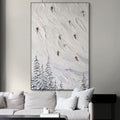 GLACIER PATH: Textured Ski Trail Painting Modern Snow Landscape Wall Art