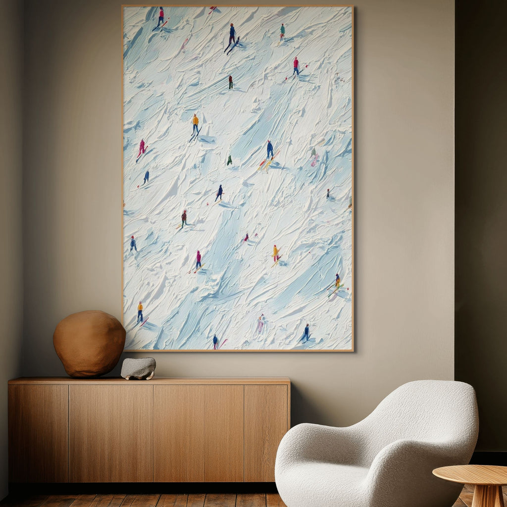 SLOPE STORIES: Textured Skiing Canvas Art Modern Winter Sports Wall Decor