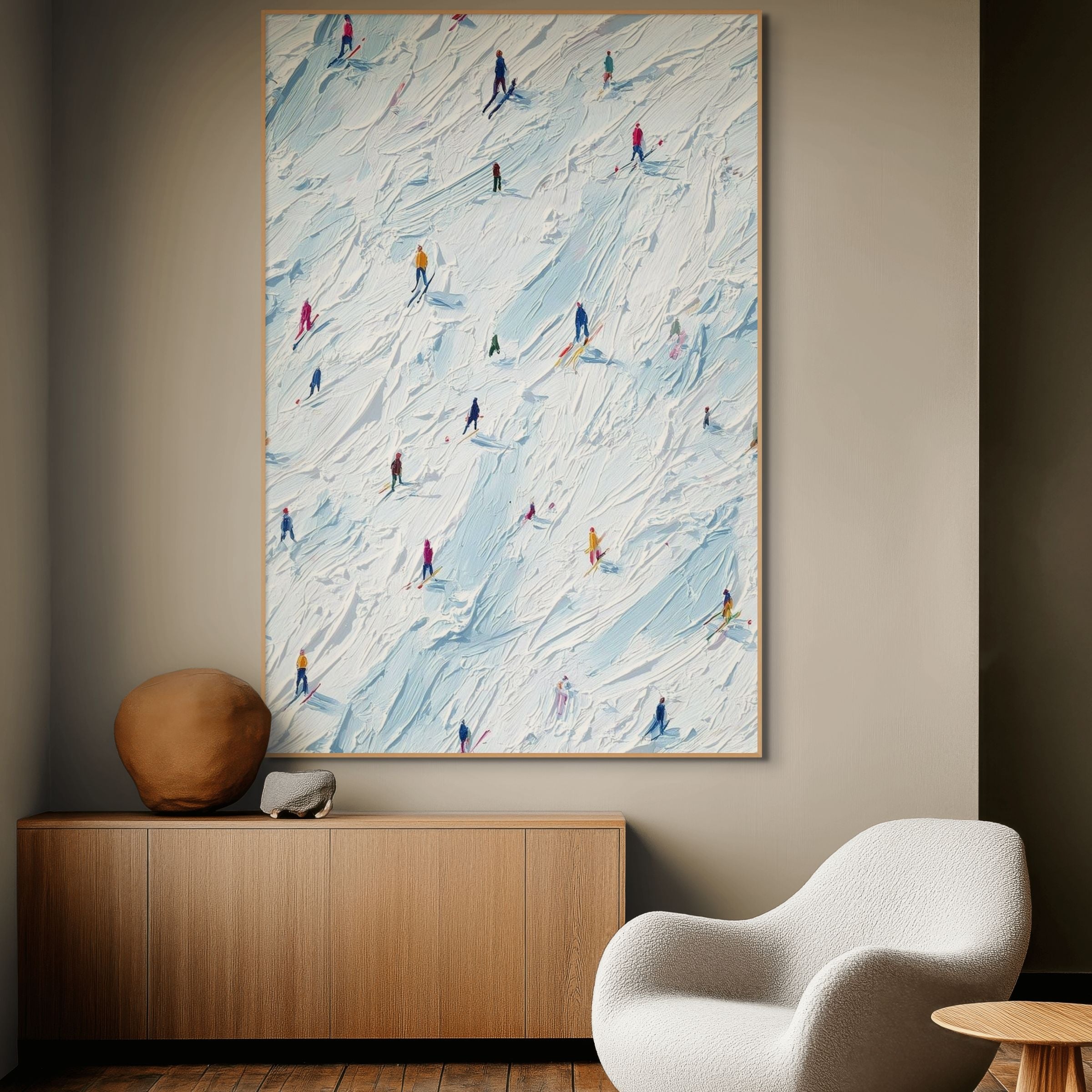 SLOPE STORIES: Textured Skiing Canvas Art Modern Winter Sports Wall Decor