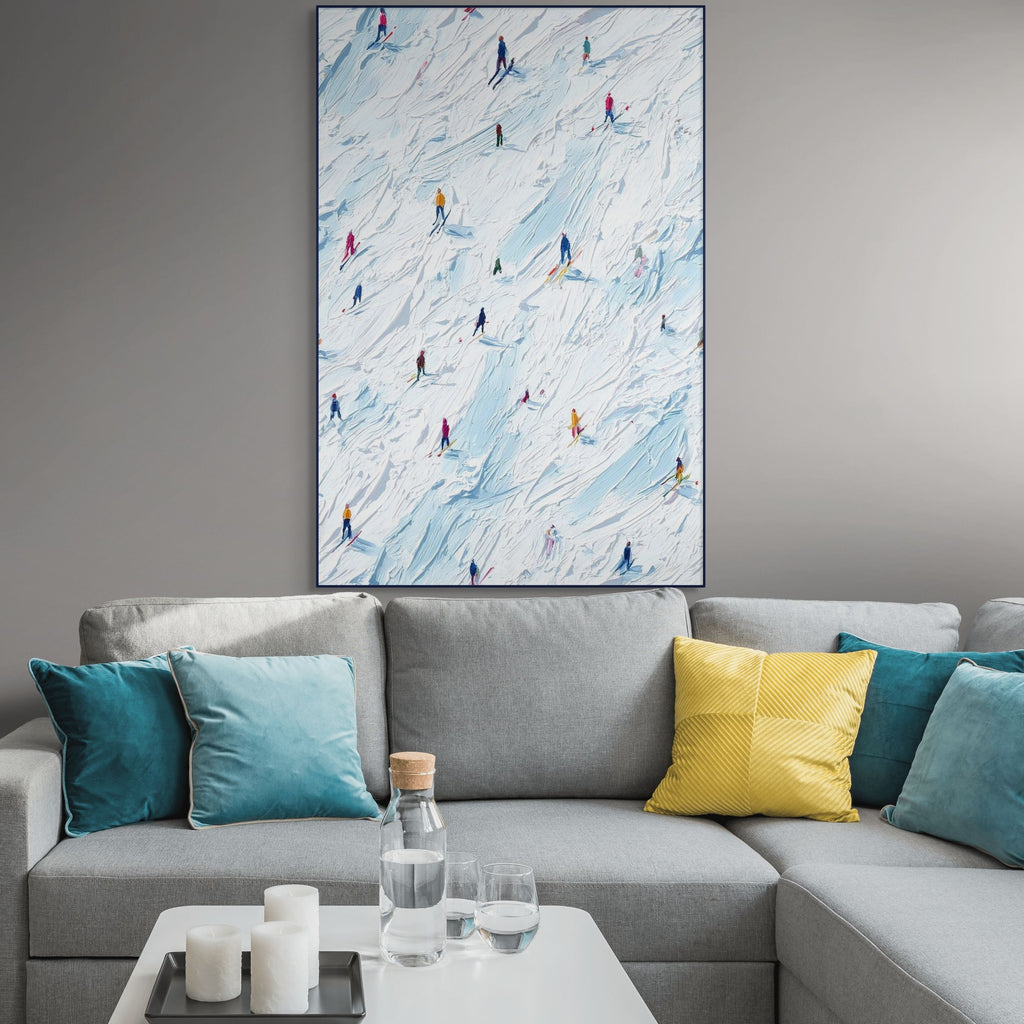 SLOPE STORIES: Textured Skiing Canvas Art Modern Winter Sports Wall Decor