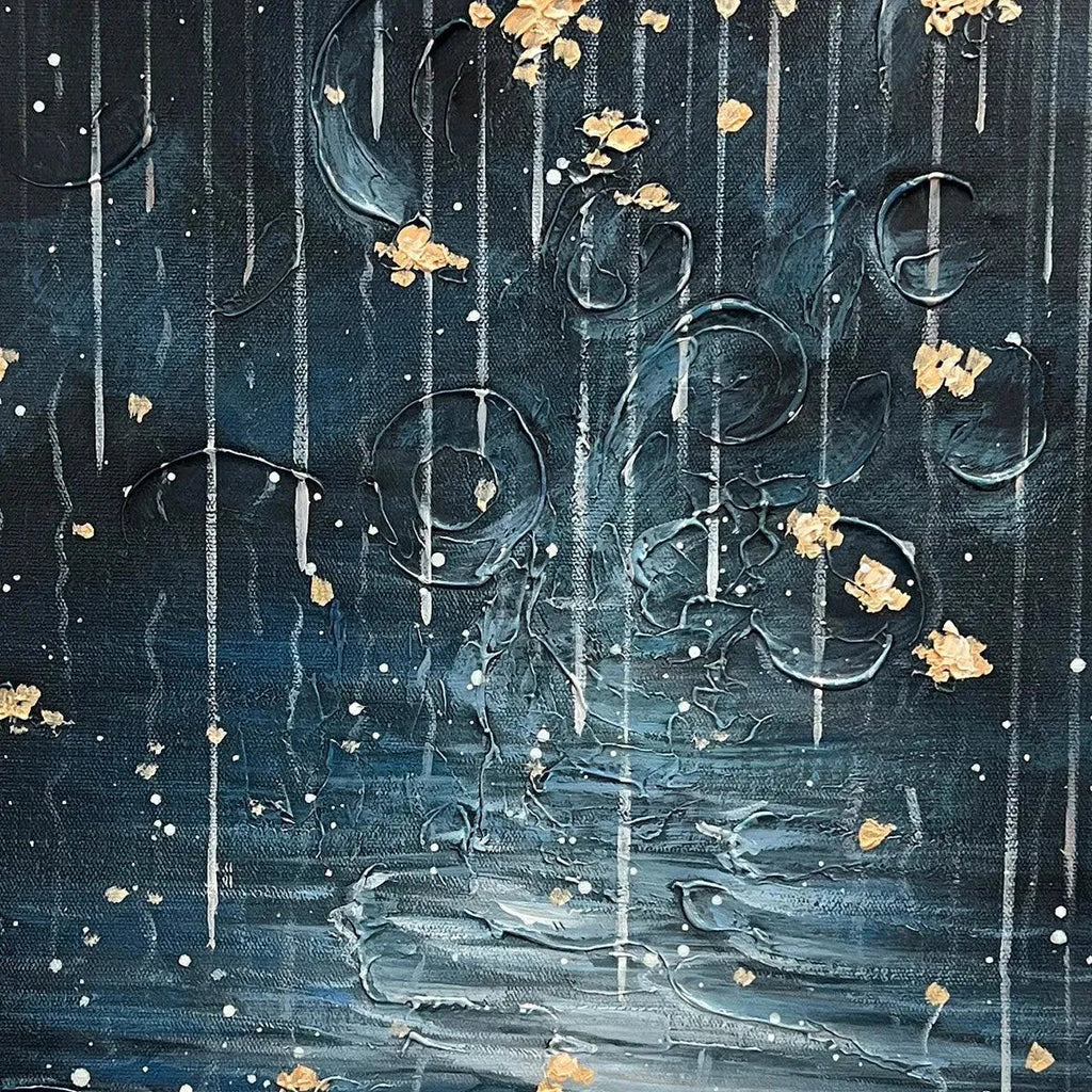 GOLDEN FALLS: Blue Gold Waterfall Vertical Wall Art