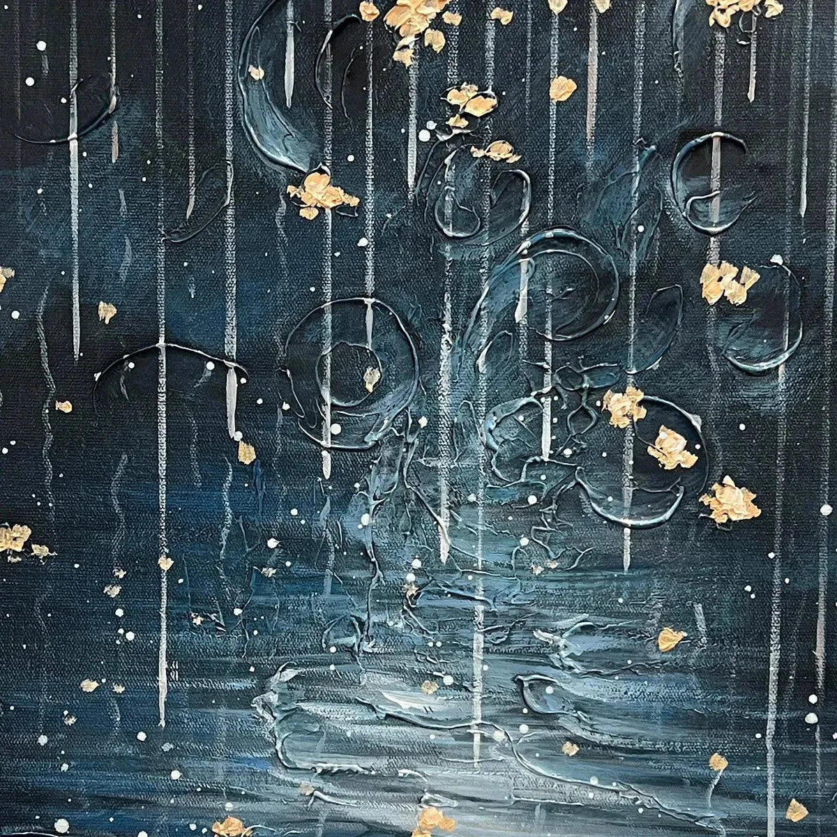 GOLDEN FALLS: Blue Gold Waterfall Vertical Wall Art