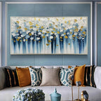 GOLDEN FALLS: Blue And Gold Textured Cascade Abstract Canvas