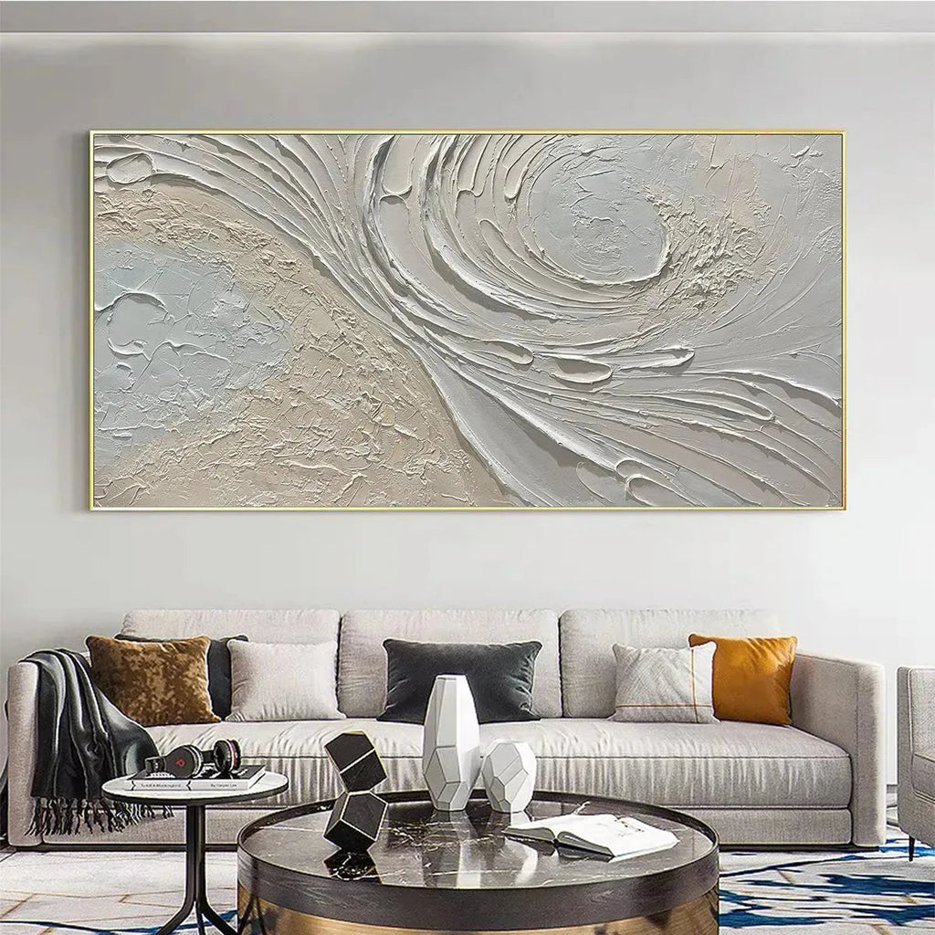 WHISPERS OF THE WIND: Beige Grey Textured Swirls Panoramic Canvas