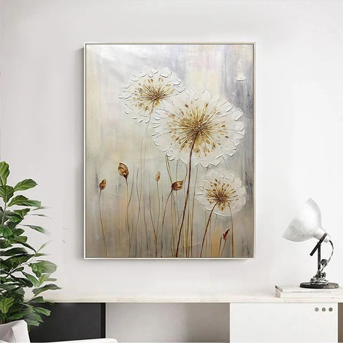 WHISPERS OF GOLD: Textured Dandelion Gold Canvas