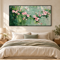 BLUSHING BRANCHES: Textured Floral Oil Painting with Pink Blossoms and Sage Green