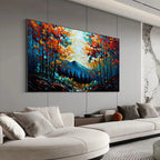 AUTUMN VIBES: Colorful Forest Leaves And Majestic Mountain Backdrop Canvas