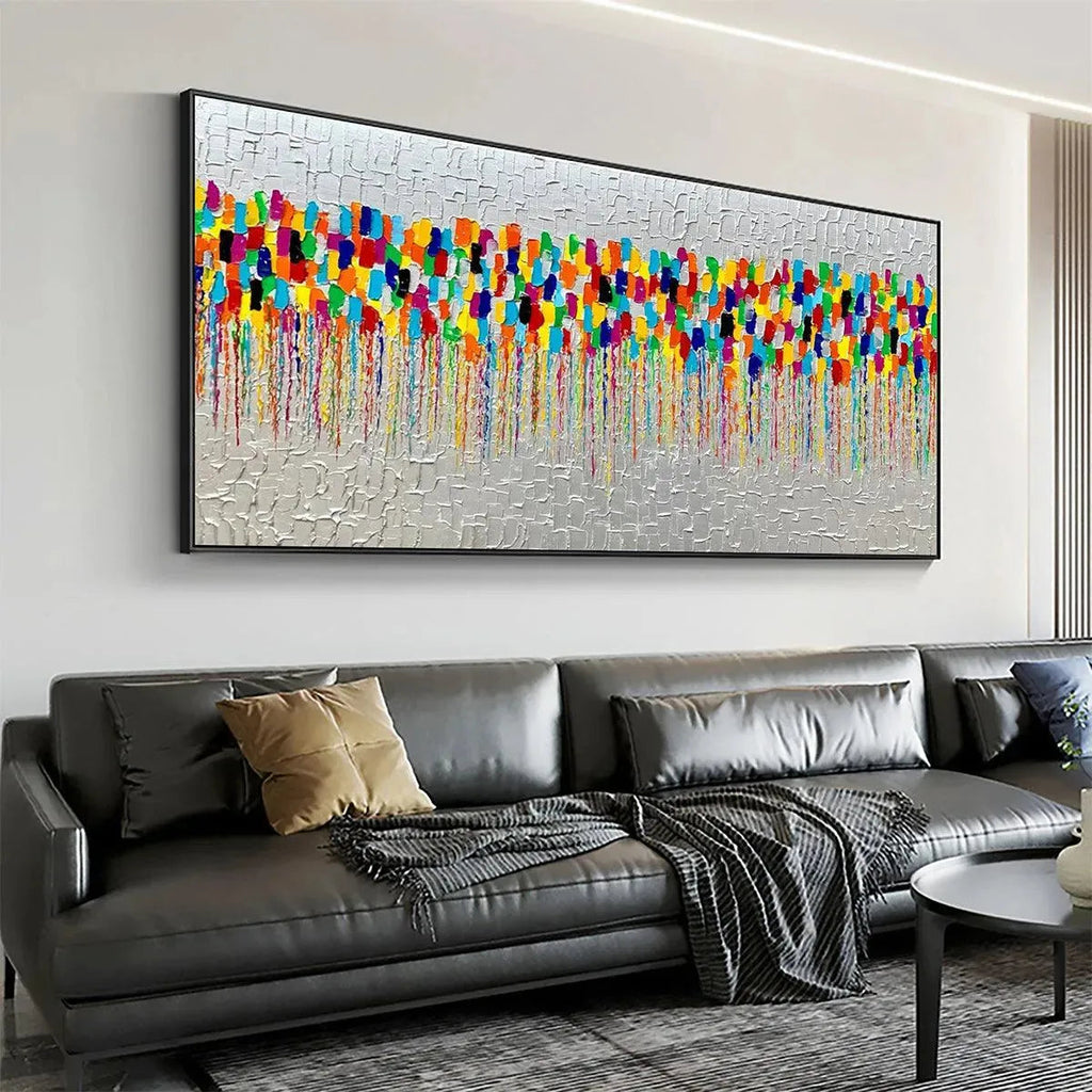 COLORFALL: Vibrant Abstract Silver Leaf Oil Painting