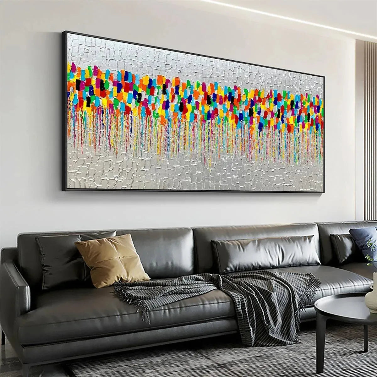COLORFALL: Vibrant Abstract Silver Leaf Oil Painting