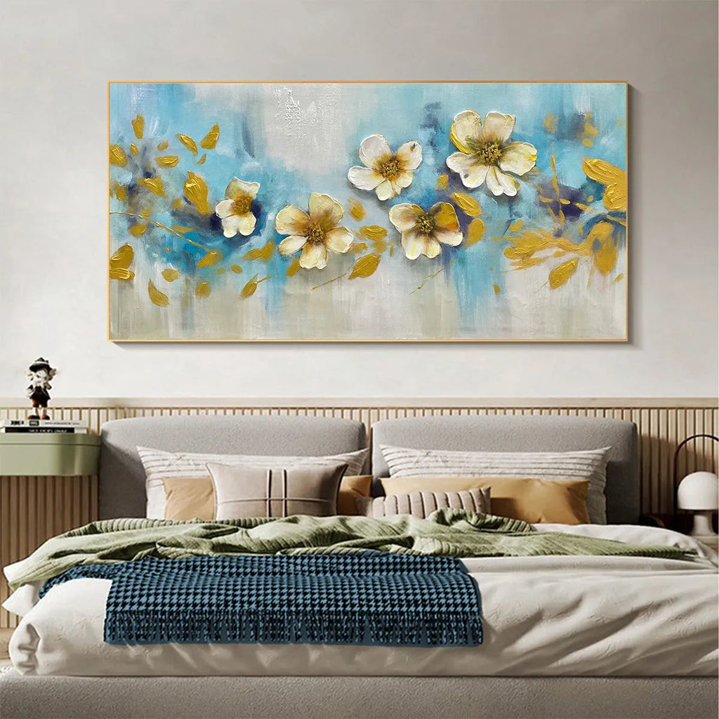 GOLDEN BLOSSOM DRIFT: Drifting Petals Gold Accent Painting