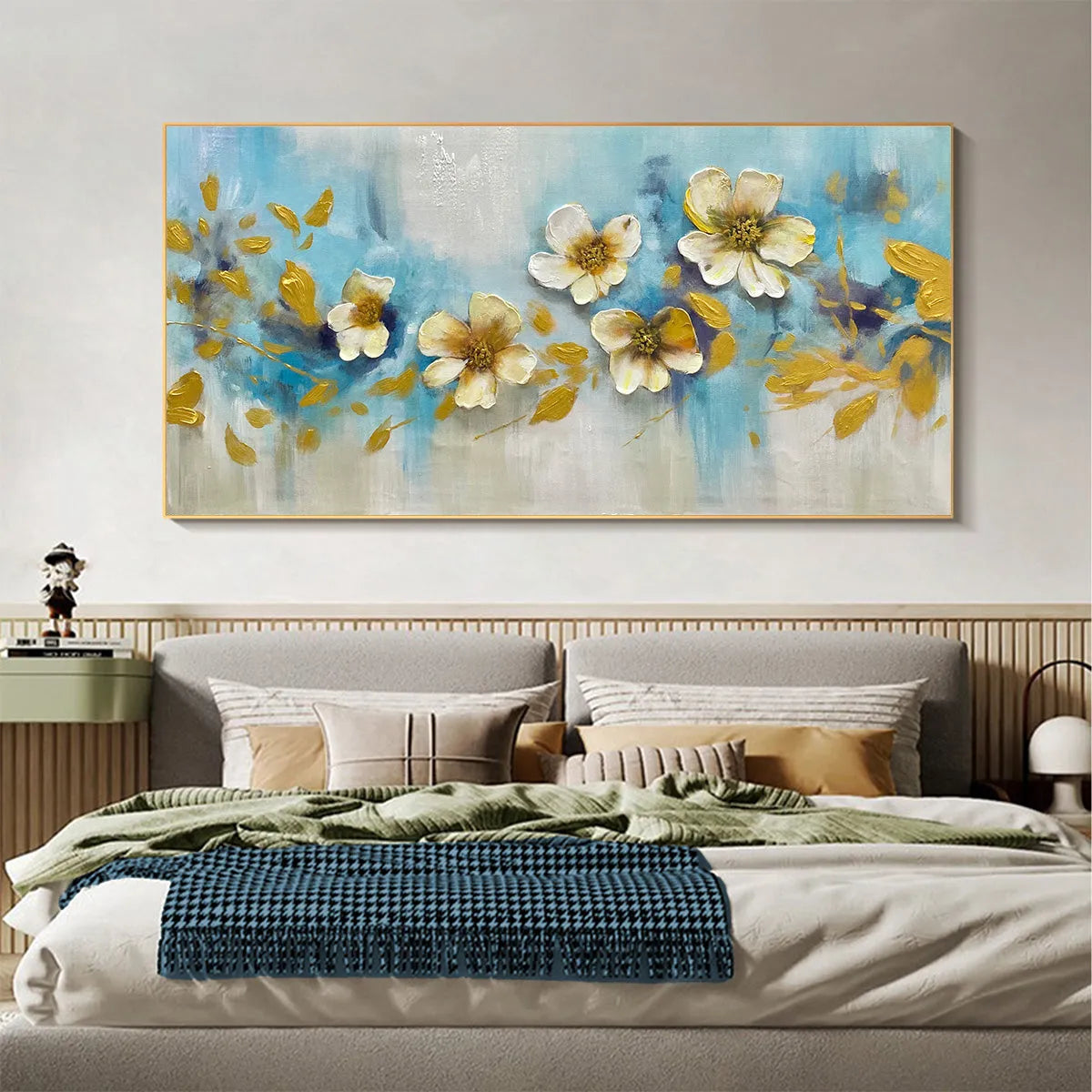GOLDEN BLOSSOM DRIFT: Drifting Petals Gold Accent Painting