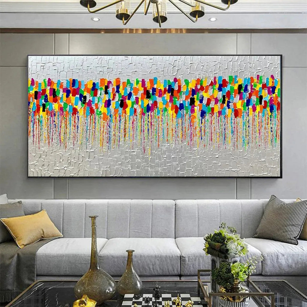 COLORFALL: Vibrant Abstract Silver Leaf Oil Painting