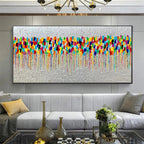 COLORFALL: Vibrant Abstract Silver Leaf Oil Painting