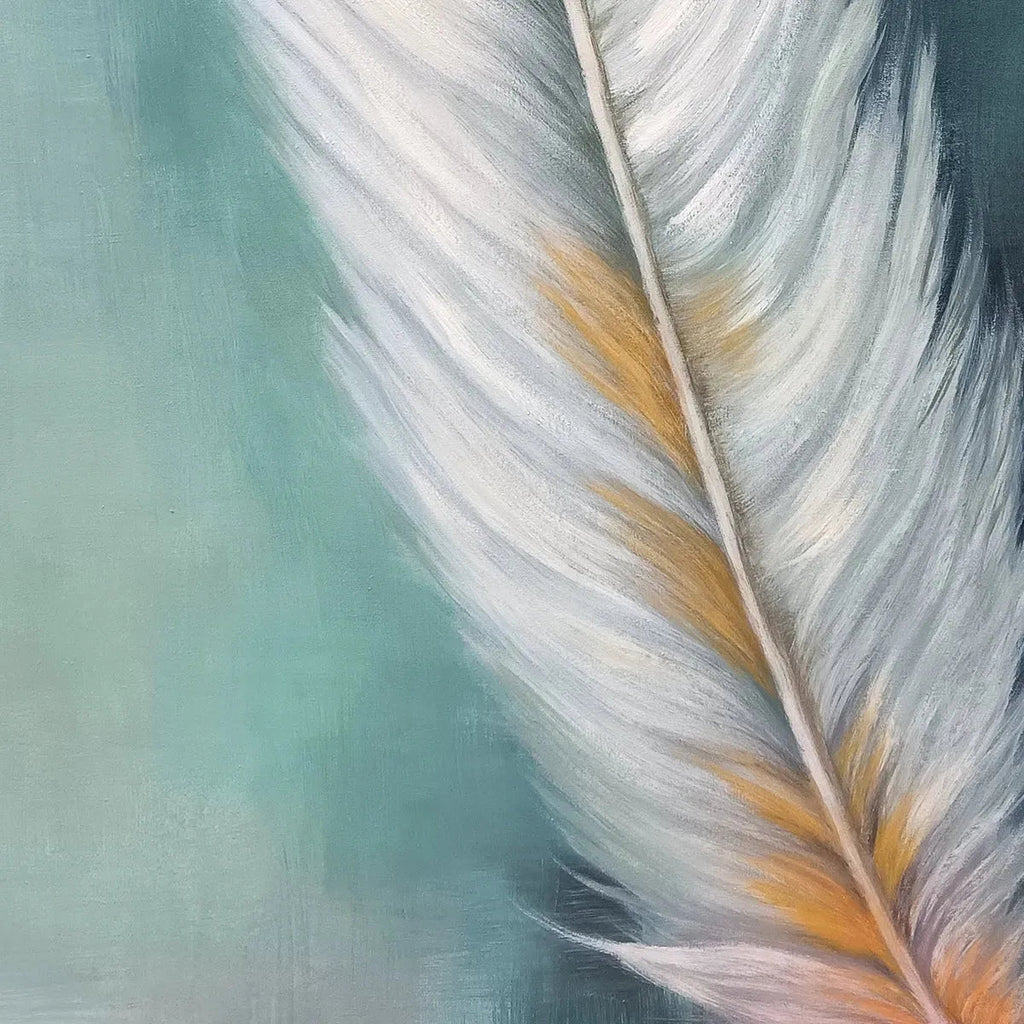GOLDEN QUILL: Feather Wall Art White Gold Canvas Minimalist Decor