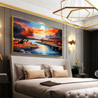 AUTUMN RIVER: Panoramic Sunset Sky Reflecting In Flowing Water Canvas
