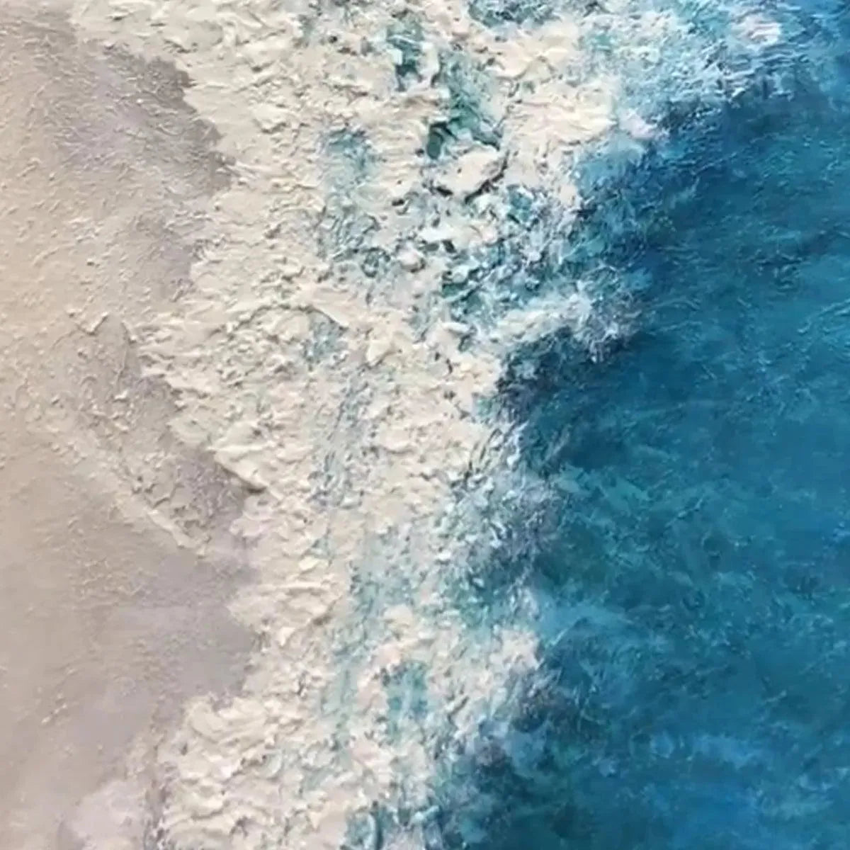AZURE COAST: Blue Beige Crashing Waves Wabi Sabi Canvas – Cecilart