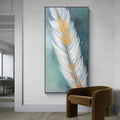 GOLDEN QUILL: Feather Wall Art White Gold Canvas Minimalist Decor