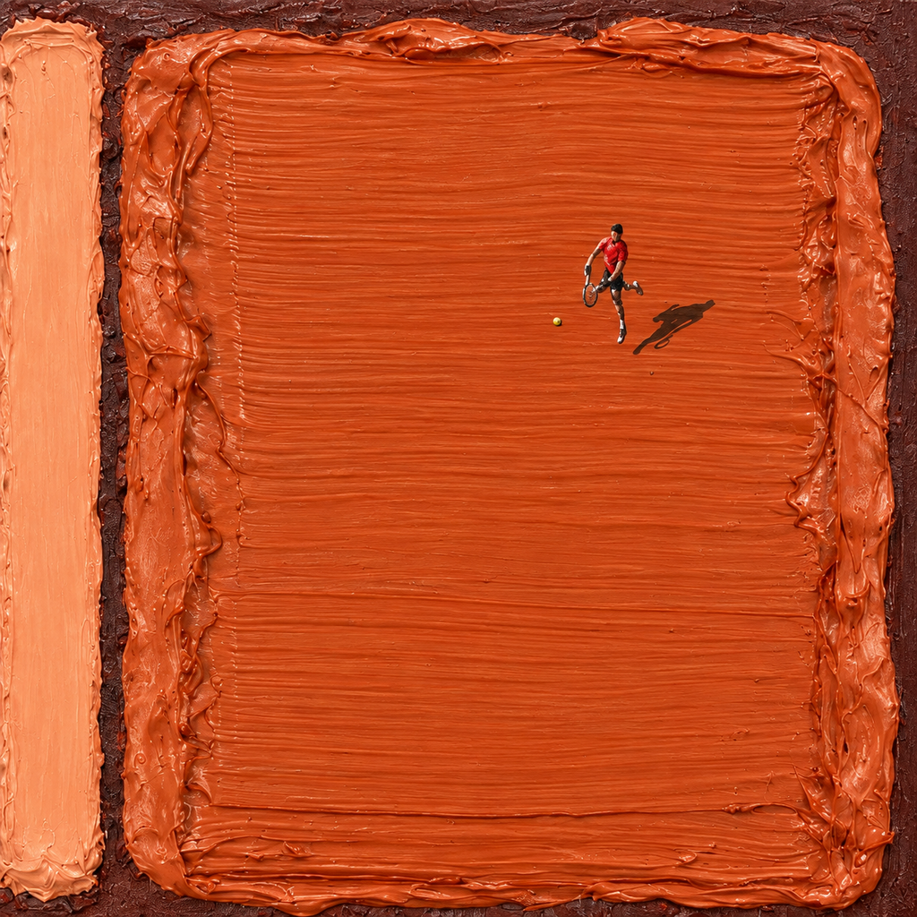 CLAY COURT: Texture Minimalist Tennis Match Oil Painting with Dynamic Energy