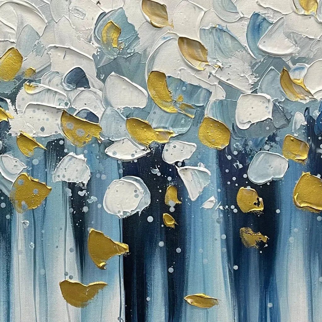 GOLDEN FALLS: Blue And Gold Textured Cascade Abstract Canvas