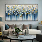 GOLDEN FALLS: Blue And Gold Textured Cascade Abstract Canvas