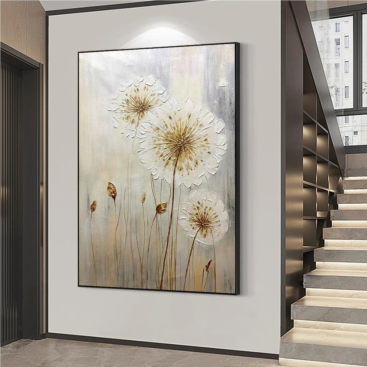 WHISPERS OF GOLD: Textured Dandelion Gold Canvas
