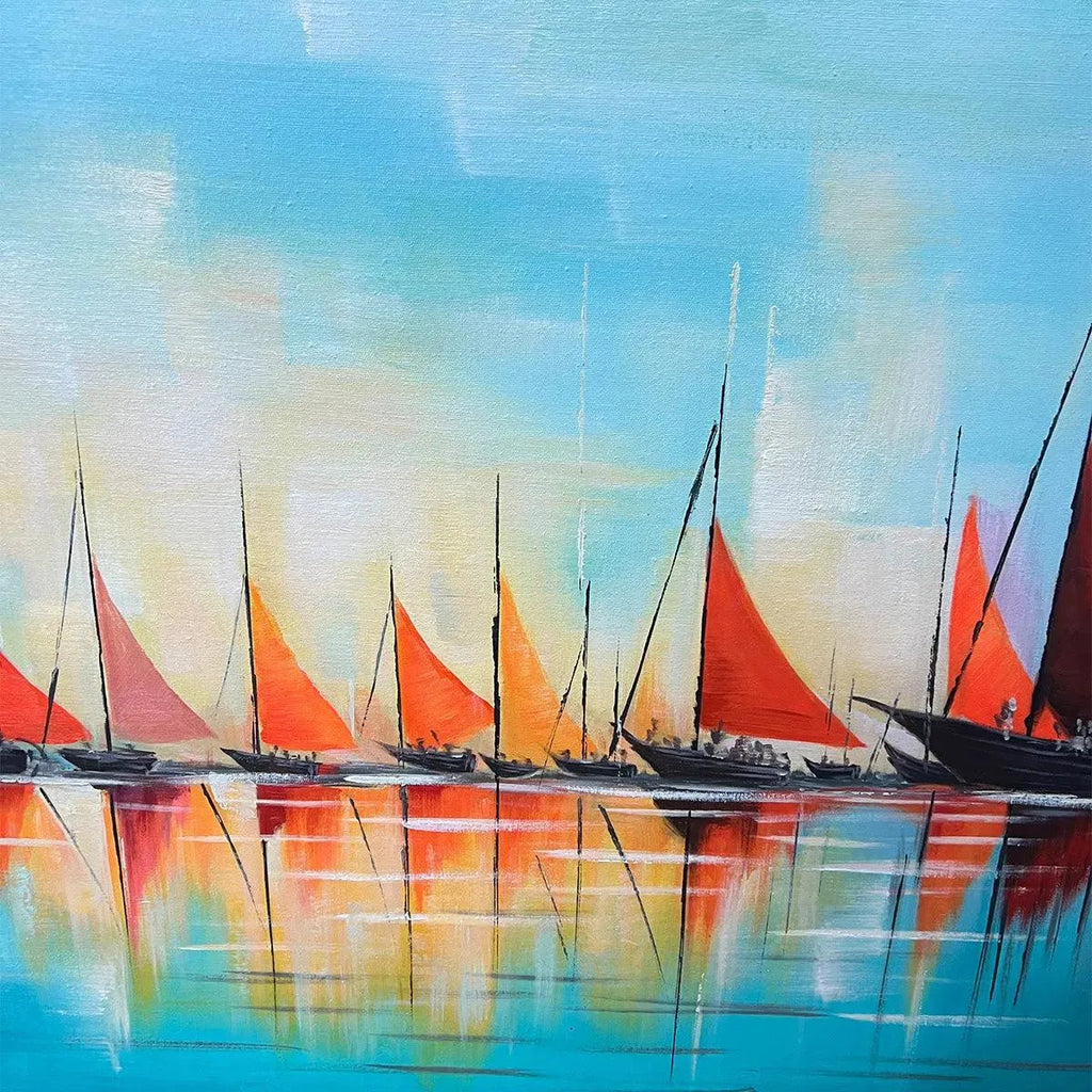 REGATTA AT DAWN: Textured Sailboat Seascape Panoramic Wall Art