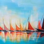 HARBOR SUNSET: Textured Sailboat Seascape Panoramic Wall Art